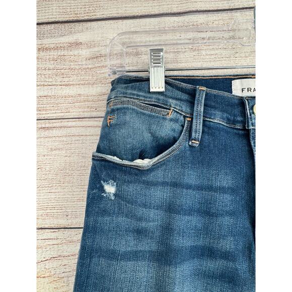 FRAME Denim Distressed Le High Skinny Crop Jeans Women's 27 Blue Medium Wash - Picture 6 of 14